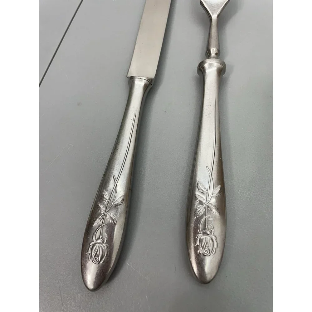Vintage Cathedral Meat Carving Set Fork Knife Stainless Steel Rose Germany